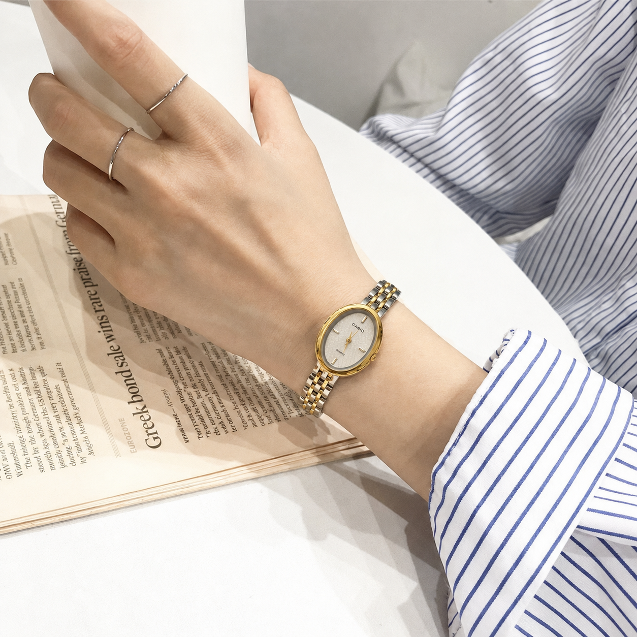 Casio Golden Pearl – Montre Femme Bicolore Or & Argent Élégance Premium